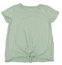 Světleolivové melírované tričko s kolečky a uzlem YIGGA