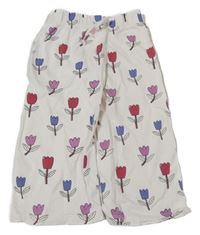 Smetanové široké crop tepláky s tulipánky ZARA