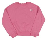 Ružová oversize crop tepláková mikina so srdíčkem z nápisů a číslom M&S