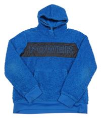 Cobaltově modro-černá huňato/šusťáková mikina s nápisem a kapsou a kapucí ACTIVE TOUCH