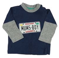 Tmavomodro-sivé tričko s nápisom zn. Mothercare