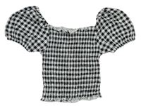 Čierno-biele žabičkové kockované crop tričko New Look