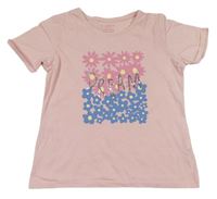 Růžové tričko s květinami a nápisem Primark