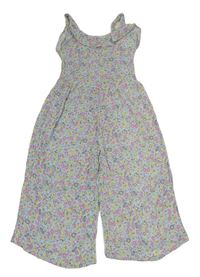 Svetlomodrý kvetovaný ľahký culottes overal s volánem Primark
