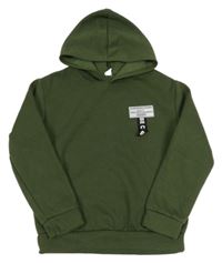 Khaki mikina s nášivkou a kapucňou Shein
