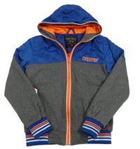 Tmavošedo-modrá teplákovo/šusťáková podšitá bunda s kapucňou Cars Jeans