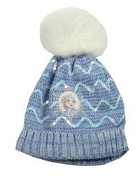 Modrá melírovaná pletená čepice s Elsou a flitry George