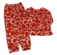 Starorůžovo-červené plyšové pyžama so srdiečkami zn. Tu