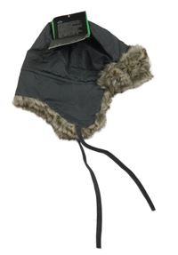 Nové - Tmavošedo-černá kostkovaná šusťáková beranice s kožešinou H&M