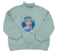 Zelený trblietavý chlpatý sveter s Elsou a překlápěcími flitre C&A