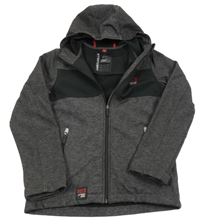 Antracitovo-černá melírovaná softshellová bunda s nápisem a kapucí C&A