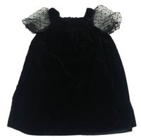 Čierne zamatové šaty s tylovymi rukávy Zara