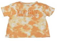 Oranžovo-bílé batikované crop tričko s nápisem Primark