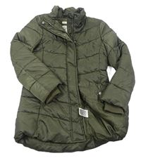 Khaki šušťáková prešívaná zimná bunda s nášivkou H&M