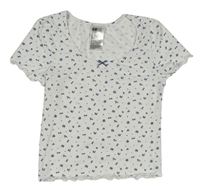 Biele crop tričko s modrými kvítky H&M
