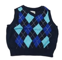 Tmavomodro-modrá károvaná pletená vesta