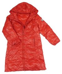 Červený šusťákový prošívaný zateplený kabát s kapucí 