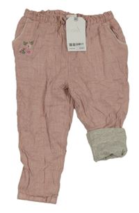 Nové - starorůžové lehké podšité kalhoty s výšivkou Next
