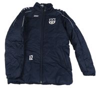 Tmavomodrá šušťáková zimná bunda s nápisom Jako