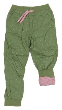Zelené plátěné vzorované podšité kalhoty kids