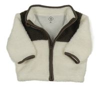 Bílo-hnědá huňatá podšitá propínací mikina 