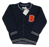 Nové - tmavomodrý propínací svetr s písmenem Primark