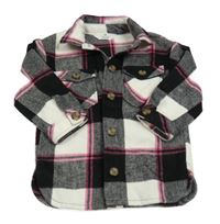 Bílo-černo-růžová kostkovaná vlněná košilová bunda H&M