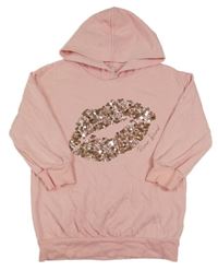 Svetloružová mikina s flitrami a kapucňou River Island