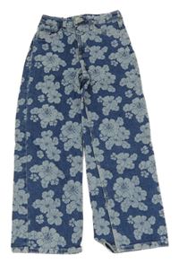 Modré květované wide leg rifle H&M