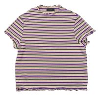 Starorůžovo-fialovo-khaki pruhované rebrované crop tričko zn. M&Co.