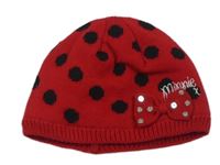 Červeno-černá puntíkatá čepice s Minnie a mašlí Disney