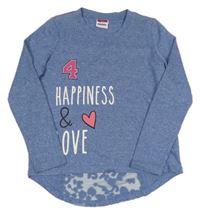 Svetlomodrý melírovaný sveter s nápismi a síťovým prvkem Yigga