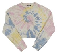 Bílo-barevná batikovaná crop mikina s nápisem Kiabi 