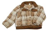 Béžovo-hnedá kockovaná košeľová plyšová bunda Shein