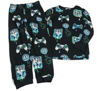 Čierno-modro-zelené fleecové pyžama s ovladači M&S