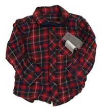 Nové - Červeno-tmavomodro-zelená kostkovaná košile s motýlkem Matalan