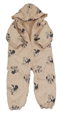 Světlerůžová šusťáková jarní zateplená kombinéza s Minnie a kapucí Disney