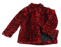 Červeno-čierny kožušinový podšitý kabát s leopardím vzorom George
