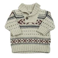 Sivo-vínovo-tmavomodrý vzorovaný vlnený sveter s golierikom H&M