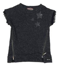 Tmavomodrá trblietavá tepláková vesta s hviezdami