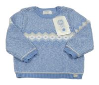 Nové - Světlemodro-bílý melírovaný vzorovaný svetr Mayoral