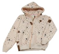 Svetloružová melírovaná prepínaci zateplená mikina s hviezdami a kapucňou