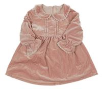 Světlerůžové sametové šaty s límečkem 