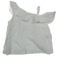 Biely rebrovaný top s volánikom a odhaleným ramenem H&M