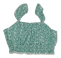 Zeleno-biely kvetovaný crop top shein