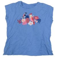 Modré tričko s kvetmi a papoušky C&A