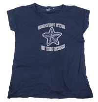 Tmavomodré tričko s hviezdou a nápismi Yigga