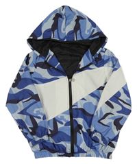 Modro-bílá army šusťáková propínací jarní bunda s kapucí Shein
