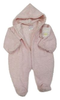 Nové - Světlerůžová chlupatá podšitá kombinéza s kapucí 