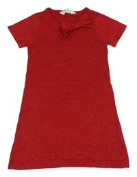 Červené trblietavé svetrové šaty s mašlou H&M